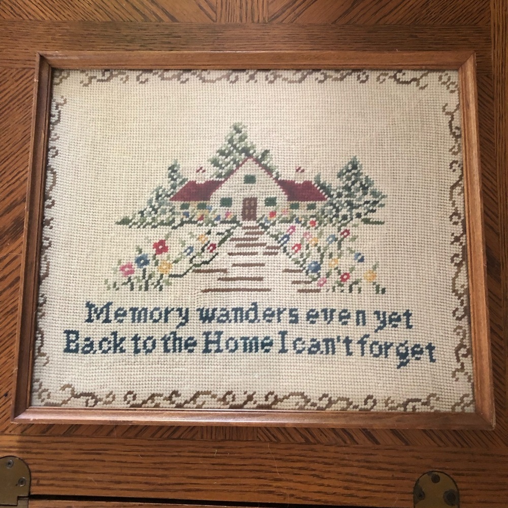 Large Vintage Framed Cross Stitch Wall Hanging - Picture 2 of 8